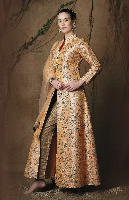 JeggingsMonticello Peach Indo Western Anarkali with Straight Pants