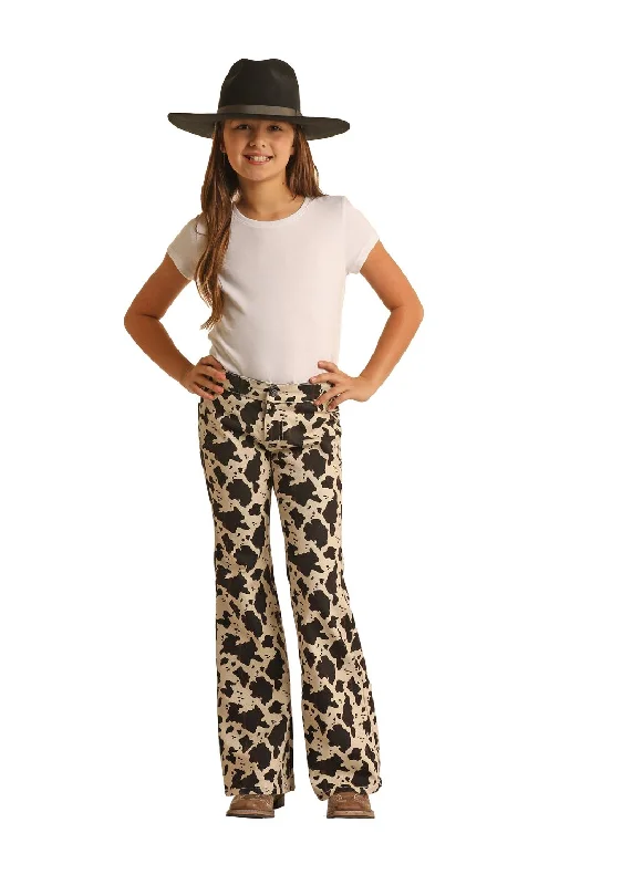 SlacksRock and Roll Cowgirl Girls Cowhide Print Flare Pants