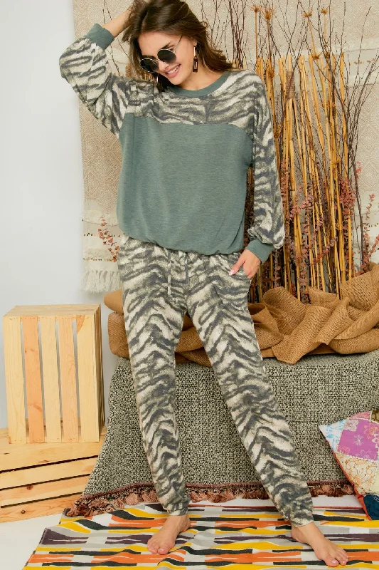 Insulated PantsAdora Olive Zebra Lounge Pants