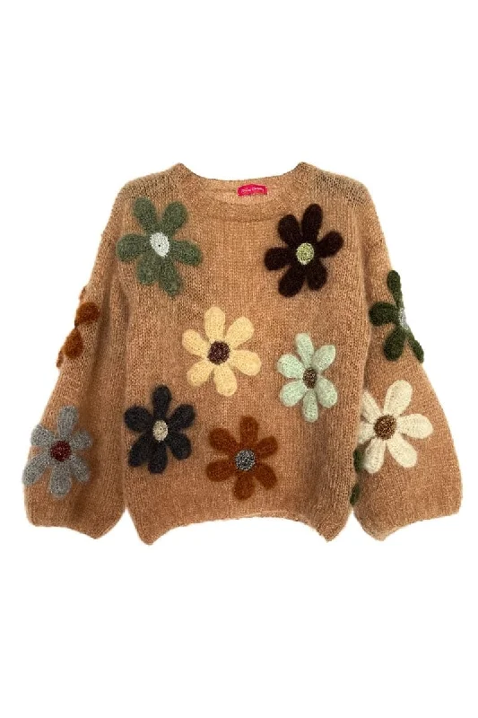 Knitted ChunkyBEIGE FREE FLOWERS PULL SWEATER