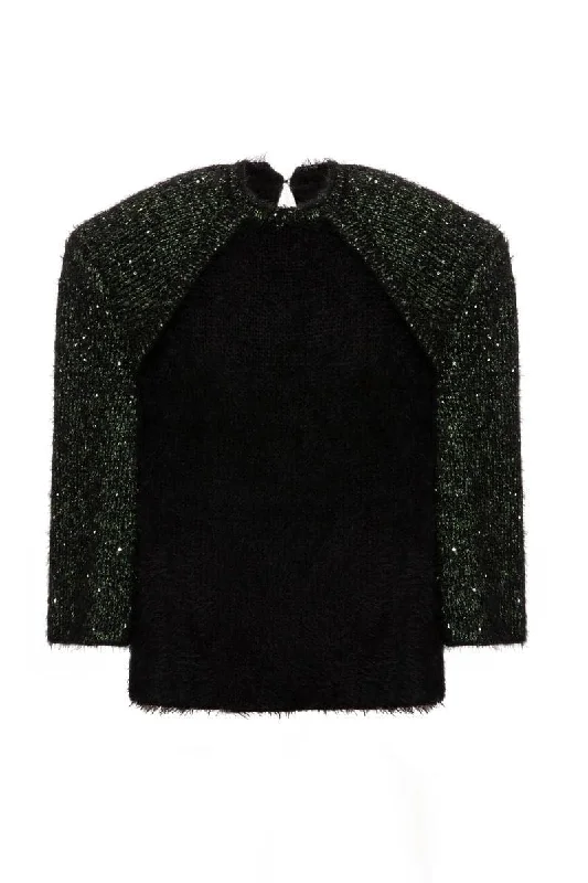 Knitted VestBLACK WOOL-BLEND SWEATER WITH SLEEVE DETAILING