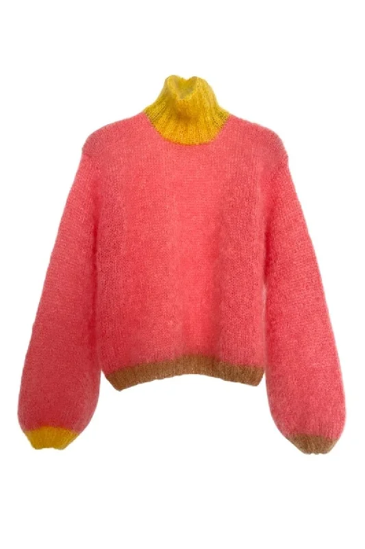 Knit JumperBLUSH COLORBLOCK MOCK NECK MOHAIR SWEATER