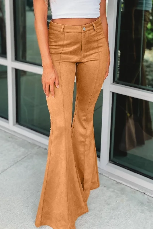 Linen PantsExposed Camel Flare Suede Pants