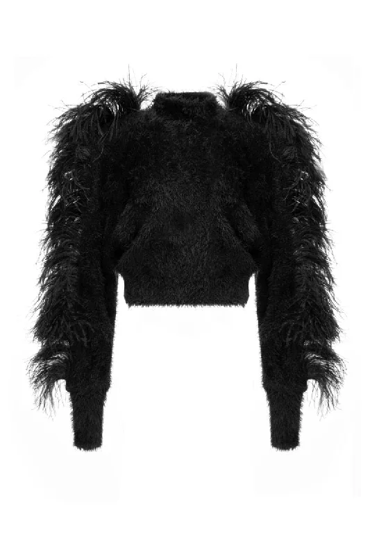 Knit SweaterFEATHERED SHOULDER BLACK SWEATER