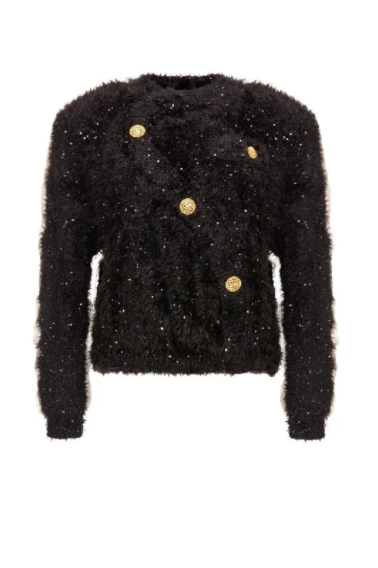 Knitted TopFLUFFY GOLD BUTTON BLACK SWEATER