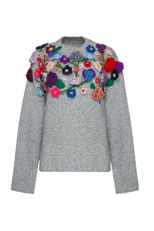 Knit LightweightGRAY FLORIS EMBROIDERED SWEATER