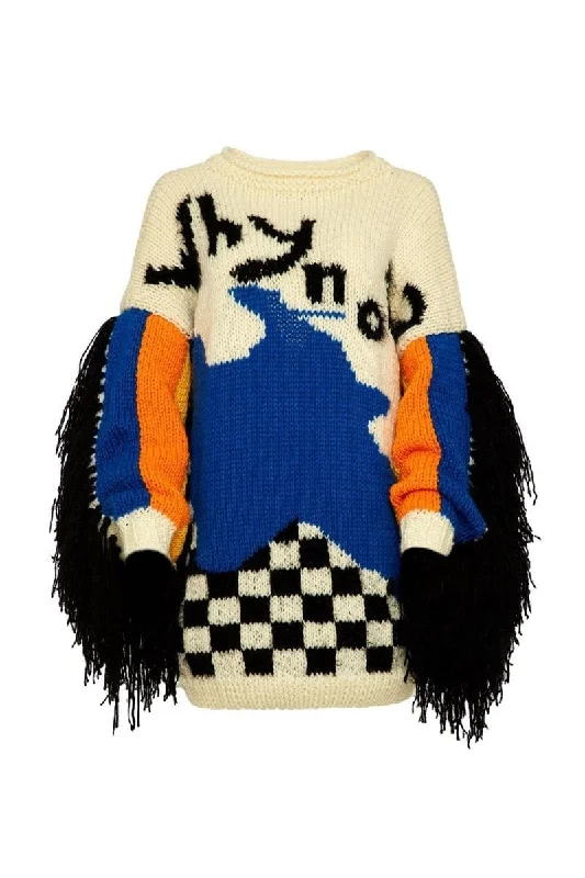 Knitted PatternedHAND-KNIT WOOL BLEND EMBROIDERED SWEATER