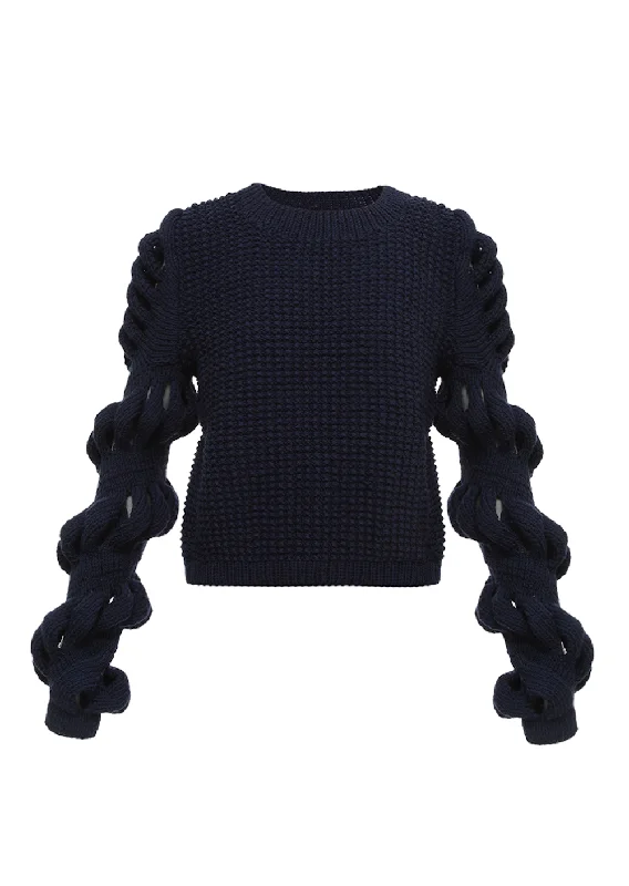 Knit LaceHAND-KNITTED WOOL-BLEND BLACK SWEATER