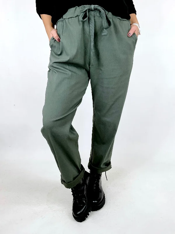 Tuxedo PantsMade in Italy Lagenlook Plain Magic Pant Joggers in Khaki .code 50106