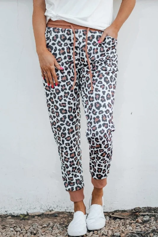 Wool PantsElastic Coral and Leopard Print Jogger Pants