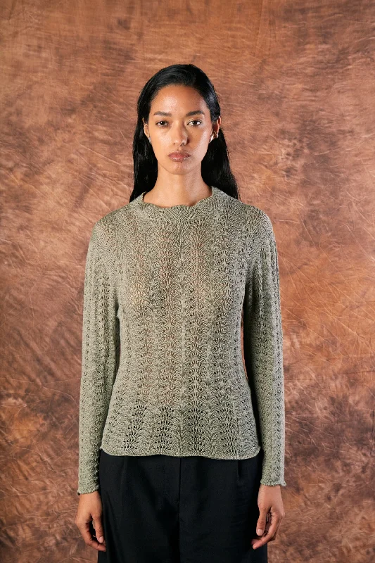 Knitted ChunkyAllpa Sage Green Knit Top by MUNA