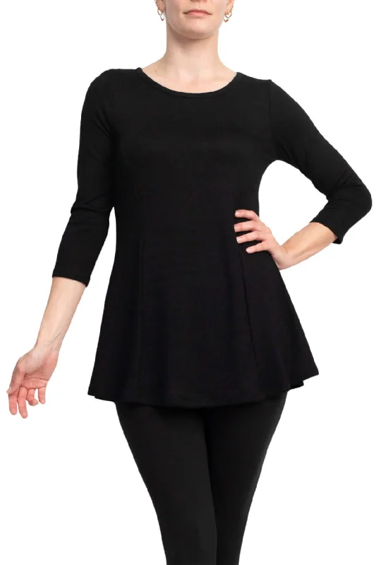 Knitted SheerCupio Scoop Neck 3/4 Sleeve Solid Knit Top