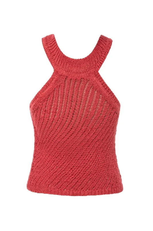 Knit BeadedCORAL KNITTED HALTERNECK TOP