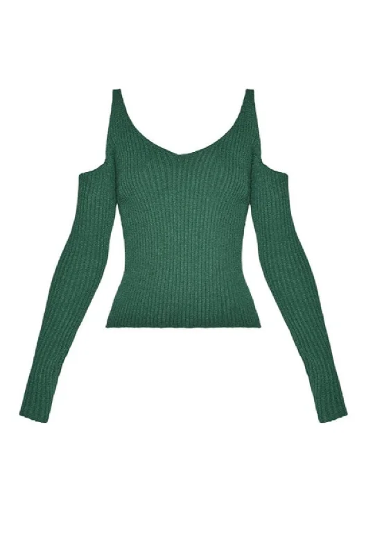 Knitted CollaredGREEN CUT-OUT KNITTED TOP