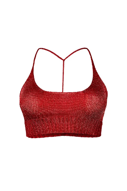 Knitted SolidRED SPARKLY KNIT BRALETTE