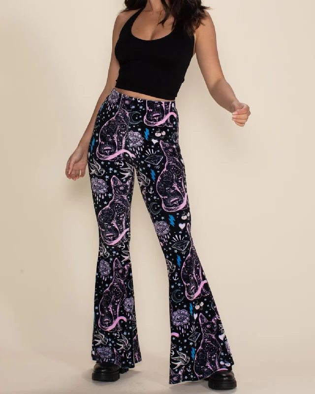 Camouflage PantsWomen's Velvet Flare Pant | Black and Pink Sailor Kitty