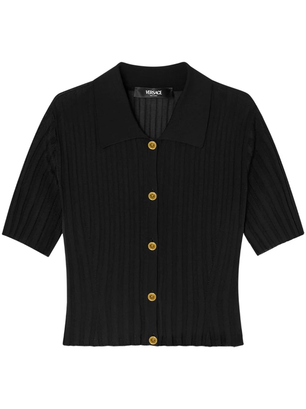 Knitted OversizedVersace Black Button-up Ribbed Knit