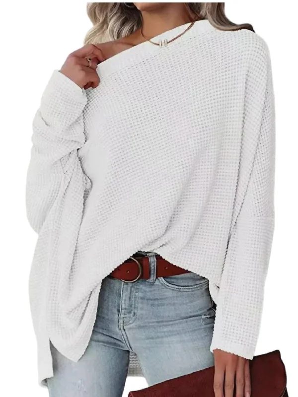 Knit HoodieWaffle Knit Slouchy Top In White