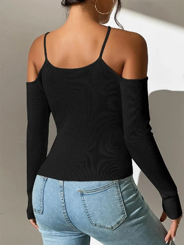 Knitted LooseWomen Ribbed Knit Cross Top