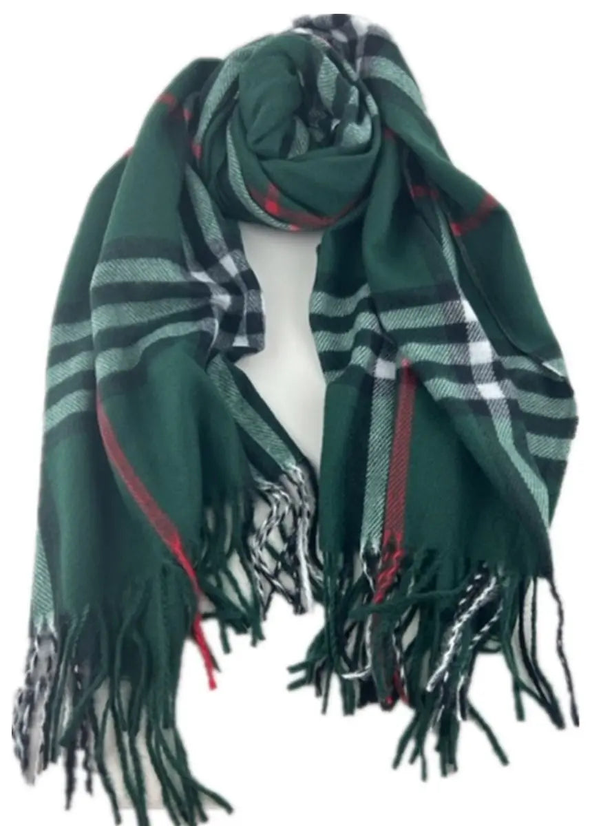 Knit Round NeckBurberry Look Plaid Bottle Green Wool Blend Scarf