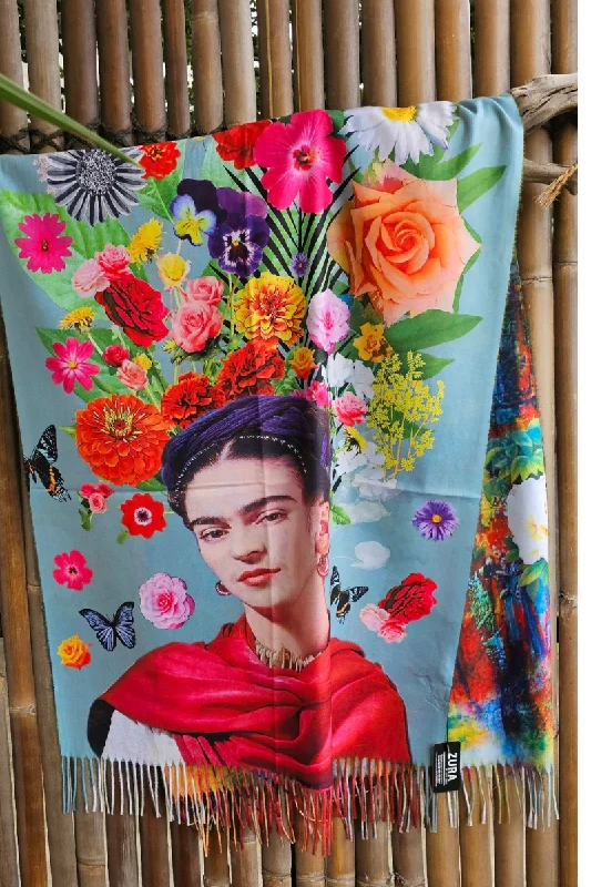 Knit PatternedFrida Kahlo Cashmere Flowers In Hair Reversible Scarf