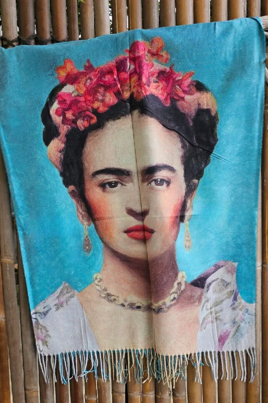 Knit CableFrida Kahlo Soft Cashmere Viscose Woollen Scarf Fully Reverisble