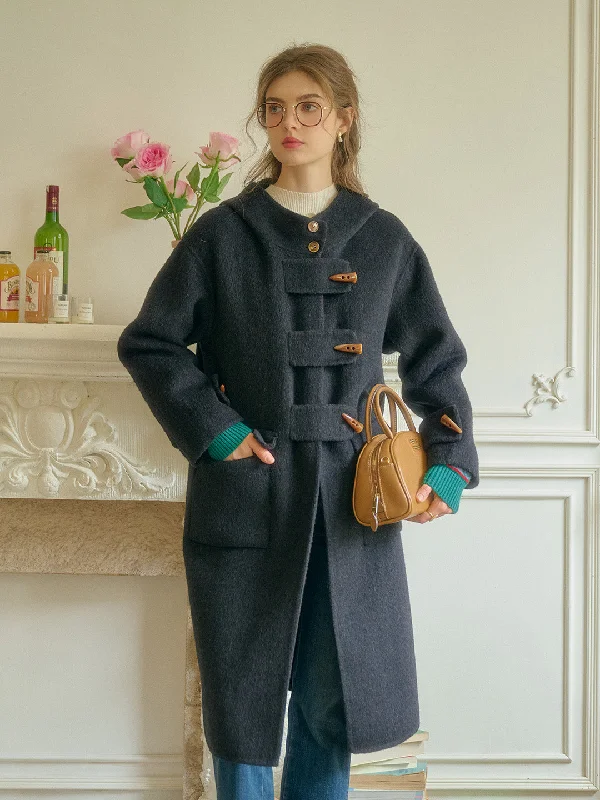 Knitted FallHarper Horn Button Long Vintage Wool Coat