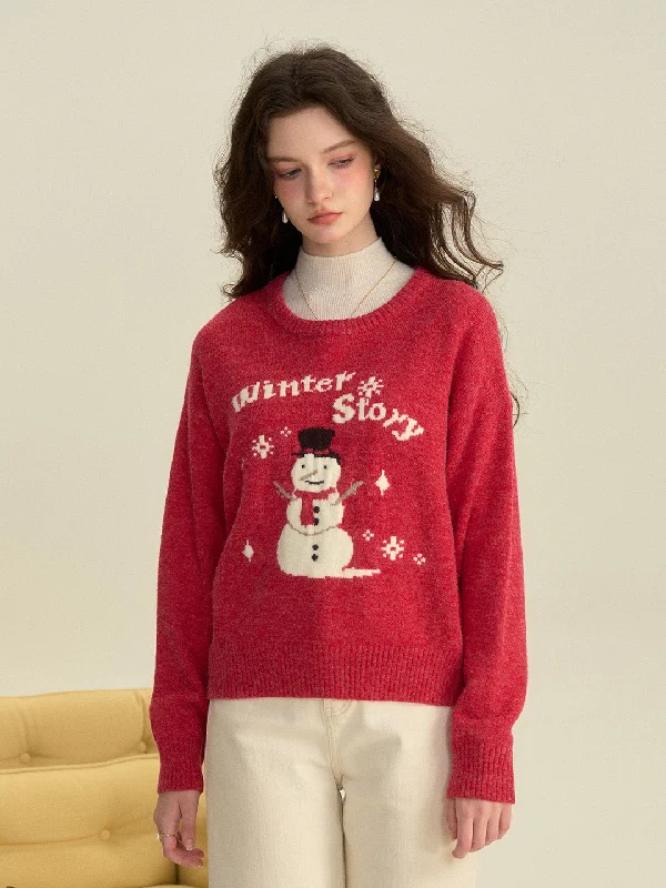 Knitted Hooded【Final Sale】Natalie Round Neck Snowman Wool Sweater