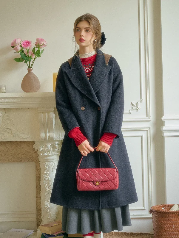 Knit SpringOpal Retro Fashion Notched Lapel Long Wool Coat