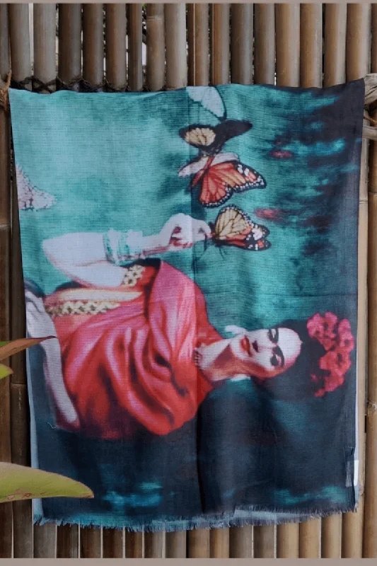 Knit RibbedZura Frida Kahlo 100% Cotton Scarf - Butterflies